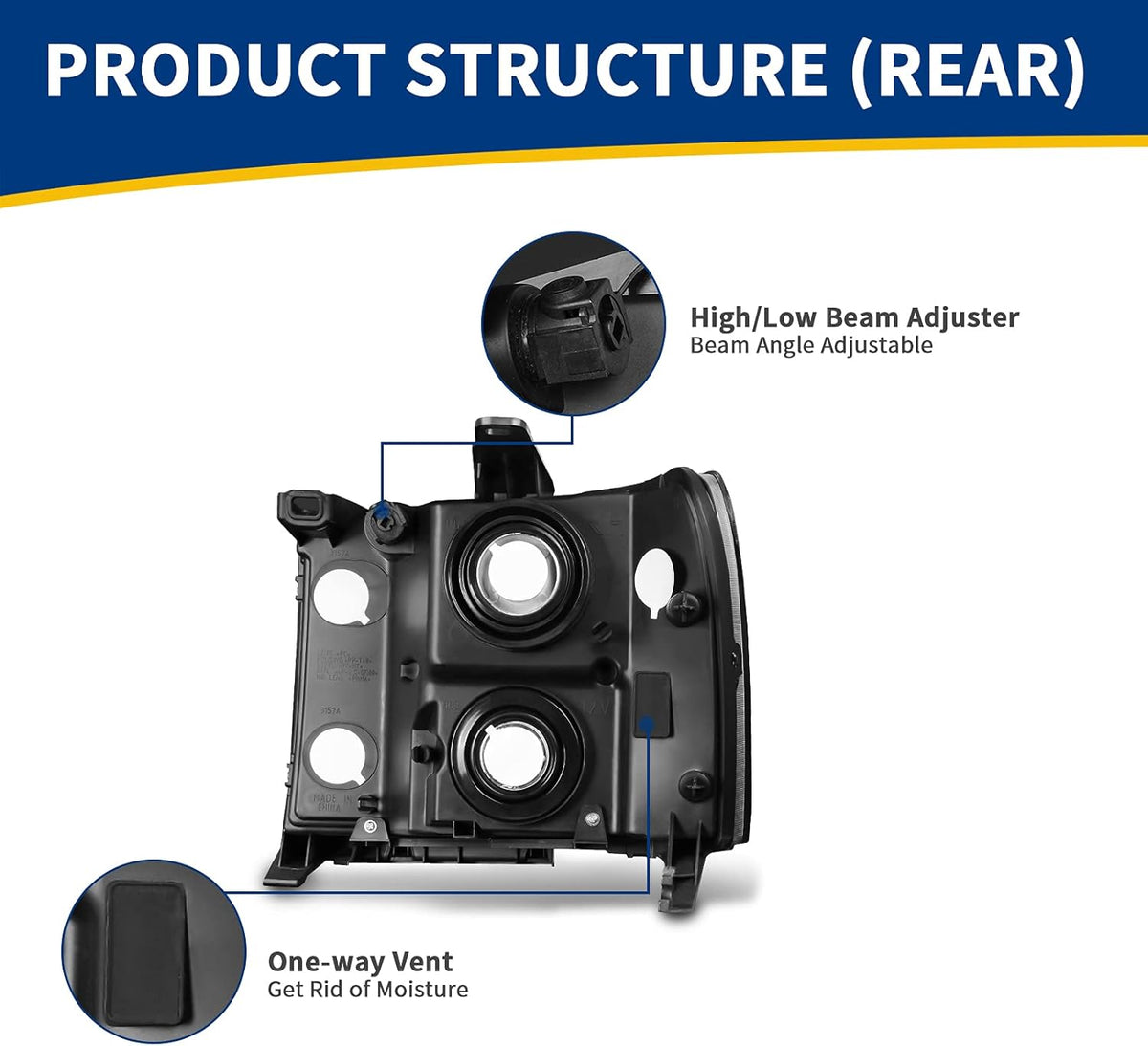 Headlight Assembly Clear Lens Chrome Housing with Amber Reflector V1901
