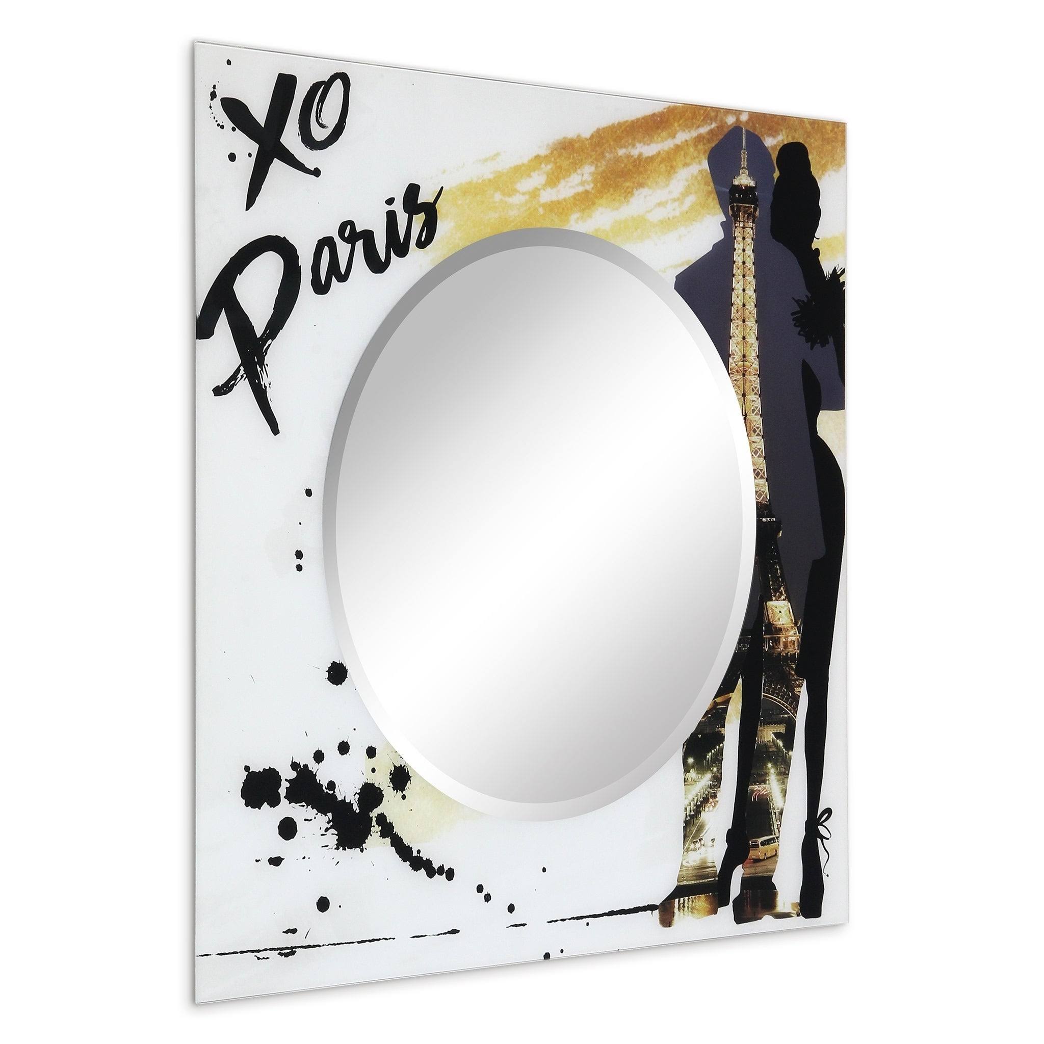 36 in. Square Reverse Printed Tempered Glass Art with 24 in. Round Beveled Mirror Z593