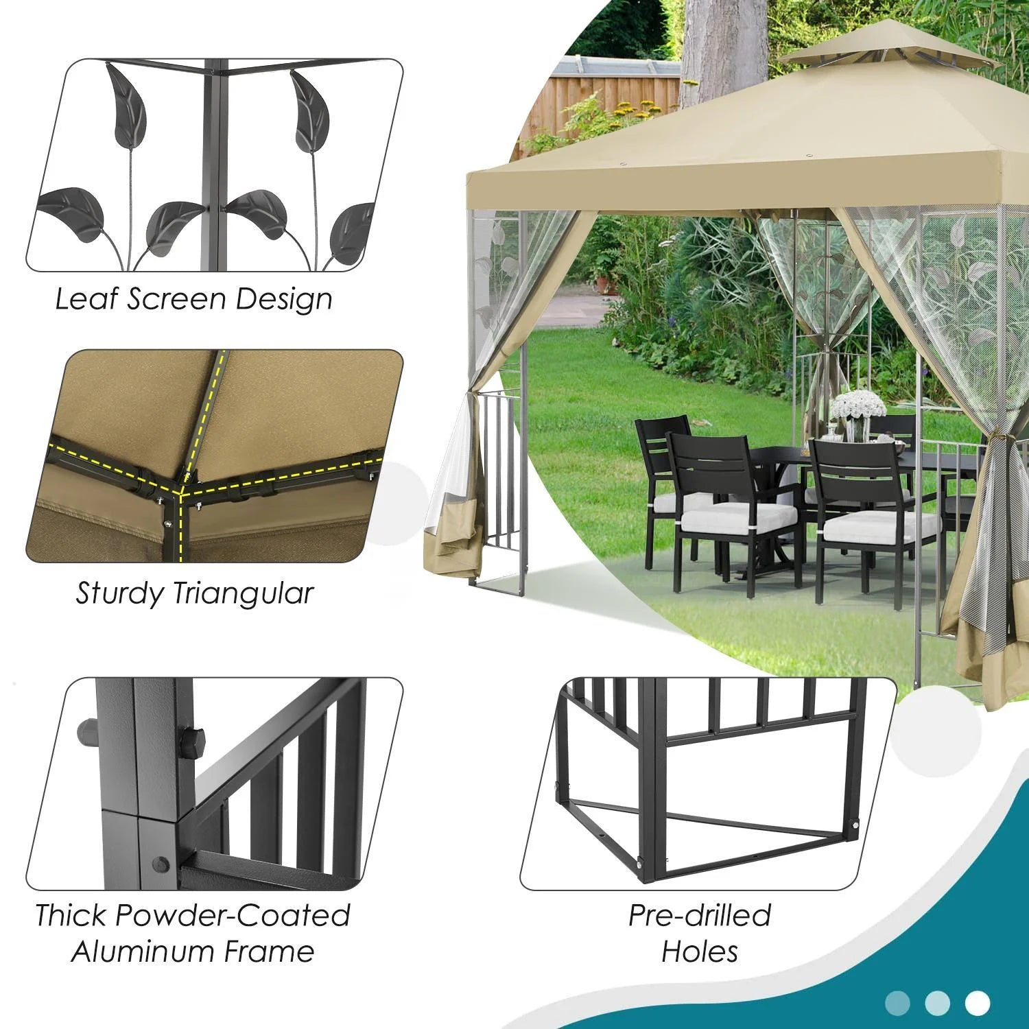 Outdoor Gazebo Canopy with 4 Detachable Mosquito Nets P3059