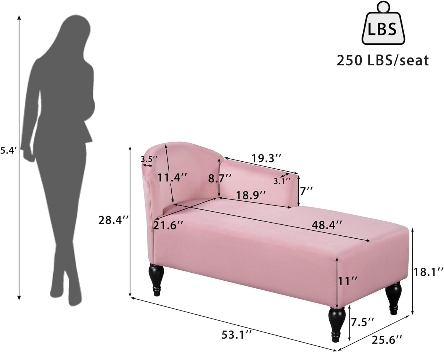 Velvet Upholstered Chaise Lounge Chair with Solid Wood Legs G1304