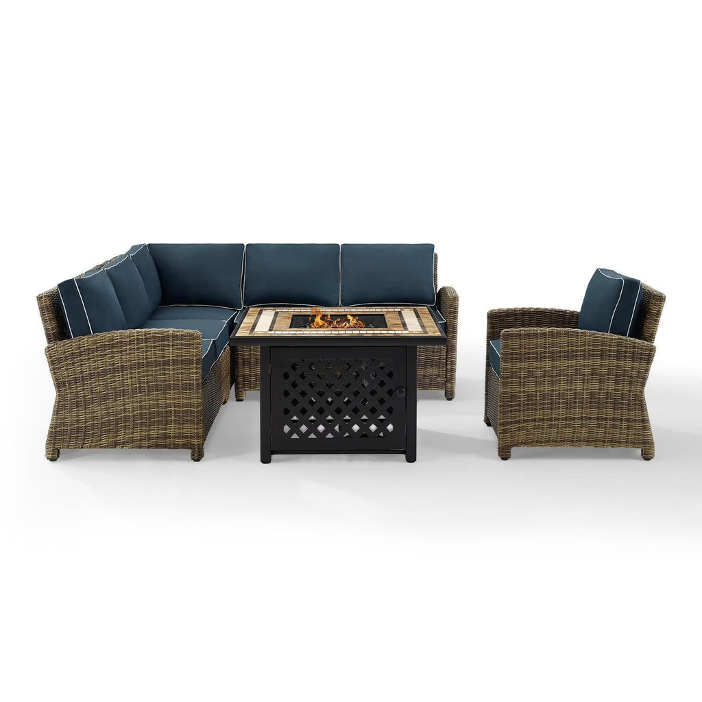 5Pc Outdoor Wicker Sectional Set with Glass Top Coffee Table T98954