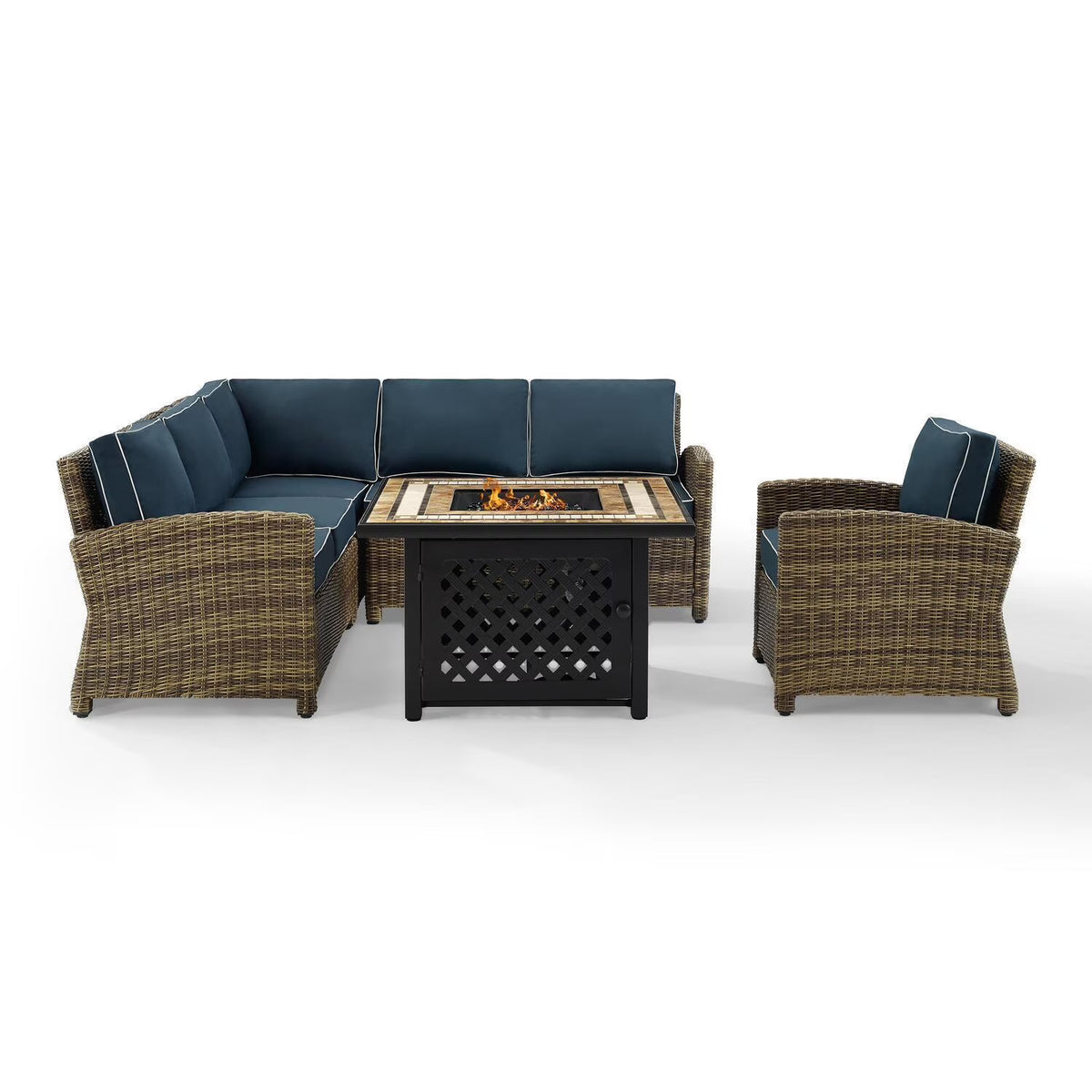 5Pc Outdoor Wicker Sectional Set with Glass Top Coffee Table T98954