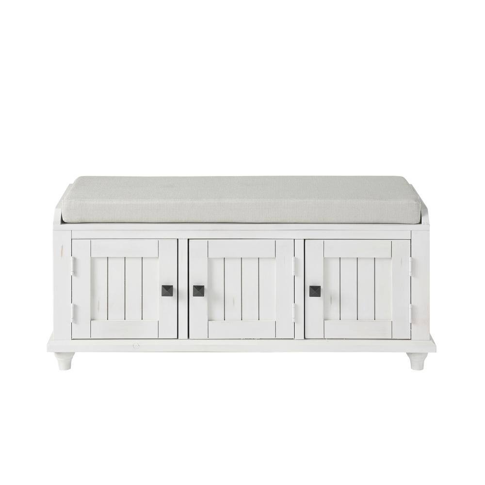 White Wood Accent Cabinet Storage Bench with 2 Cabinets W437638