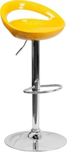 Yellow Plastic Adjustable Height Bar Stool with Chrome Base R2764