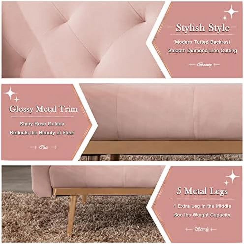 Convertible Velvet Futon Sofa Bed with 2 Pillows N8352
