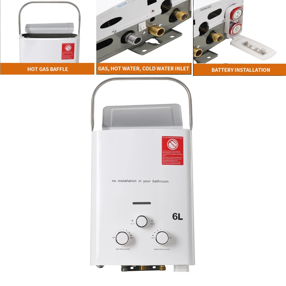 6L 12KW LPG Propane Gas Tankless Water Heater with Shower Head Kit L33264