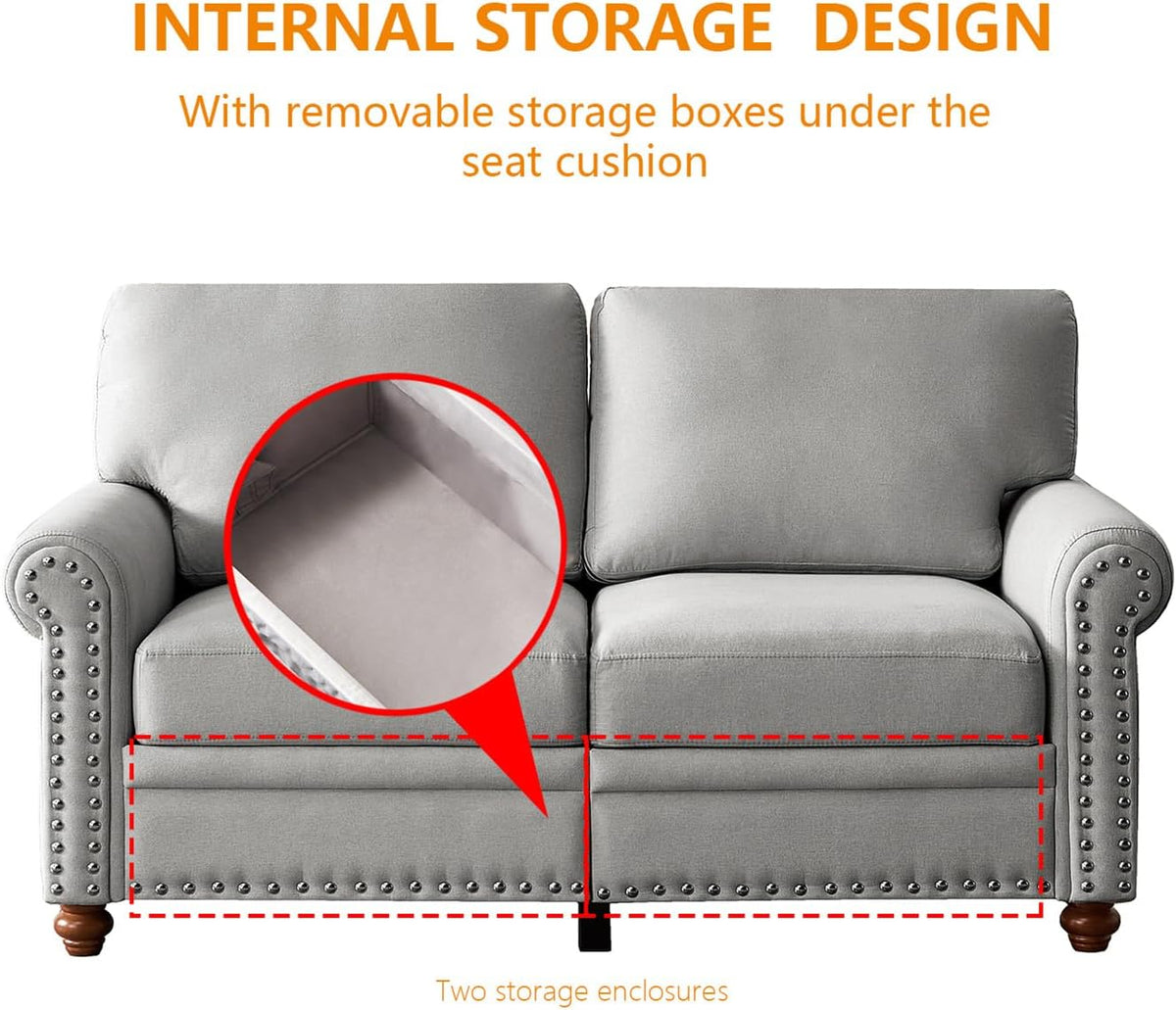 Grey 3 Pcs Sofa Set with Storage R2524