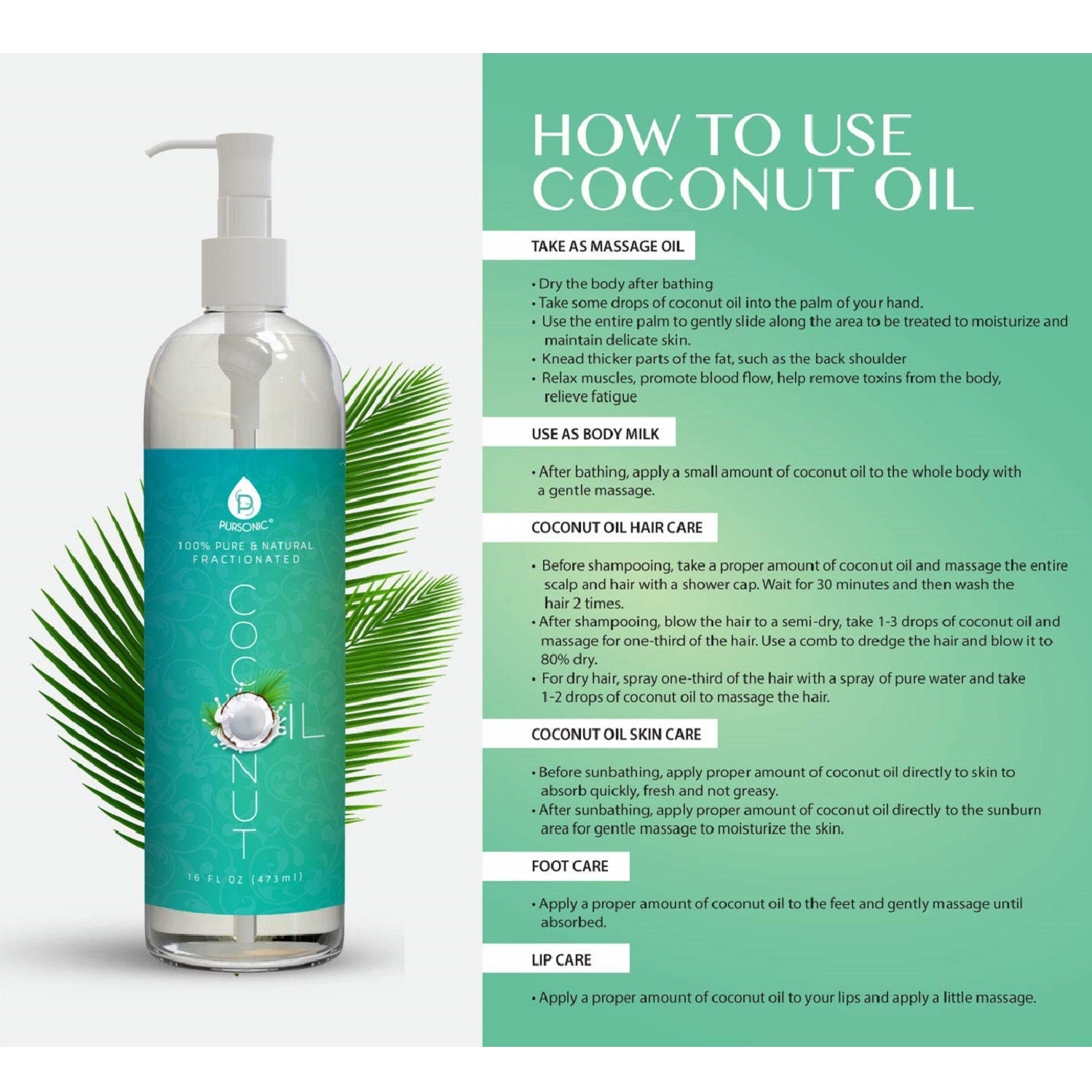 Pursonic Natural Beauty Trio: Fractionated Coconut, Sweet Almond & Castor Oil