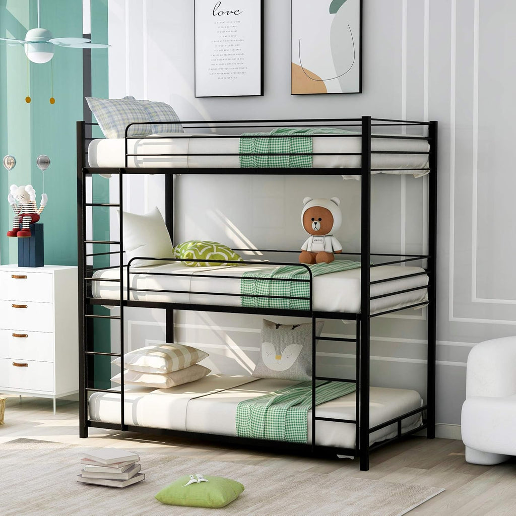 White Twin Metal Bunk Bed with Trundle D9531