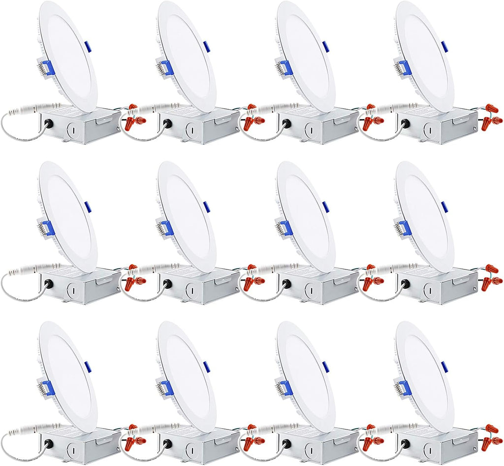 12-Pack 6 Inch LED Recessed Lighting with Junction Box, 4000K Cool White, Dimmable K6303
