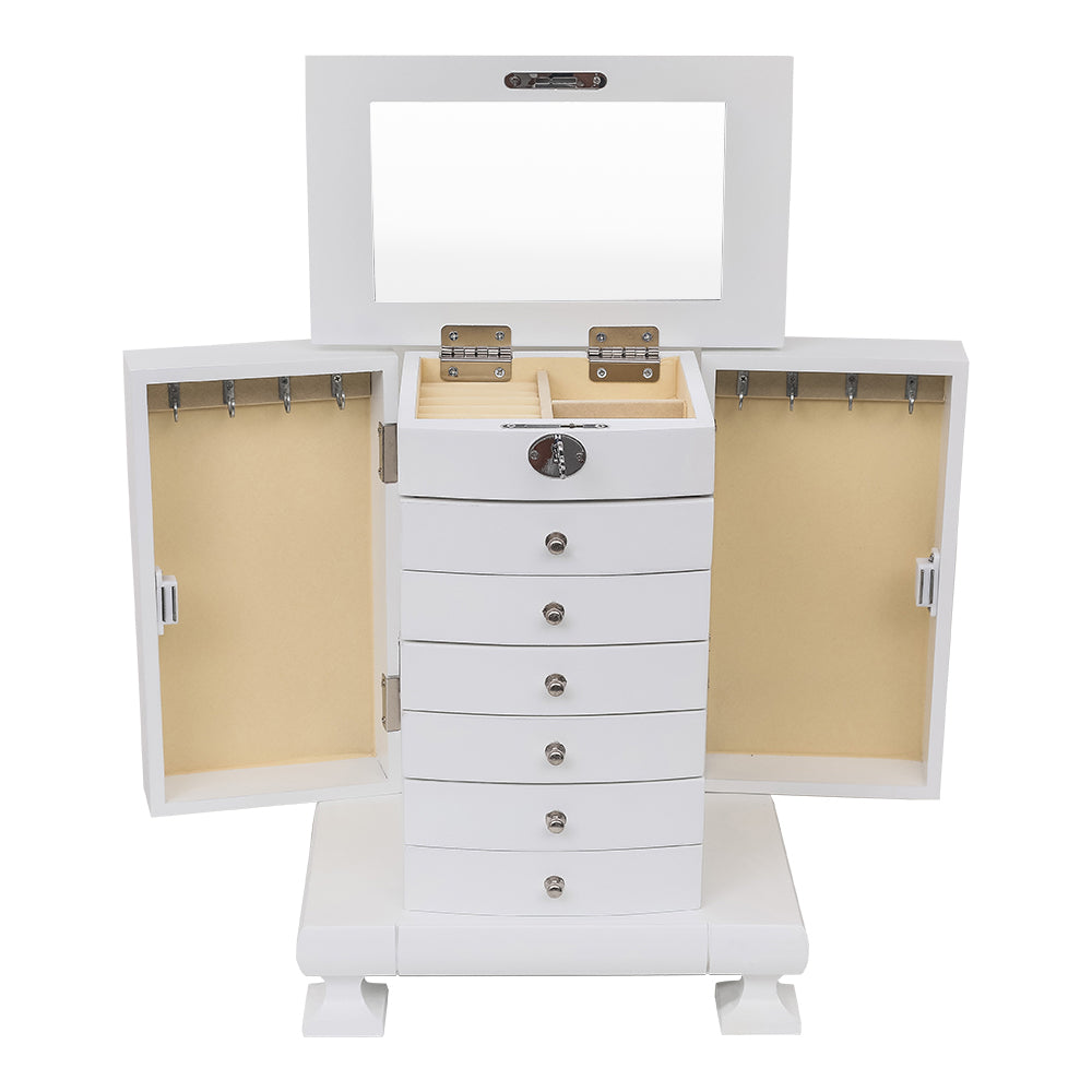 White Wooden 7 Layers Jewelry Box with Lock S256715
