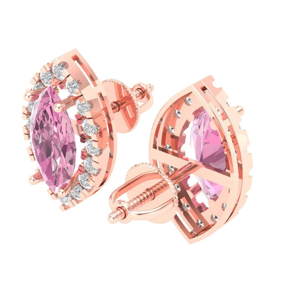 Rose Gold Halo Stud Earrings with Screw Back T43720