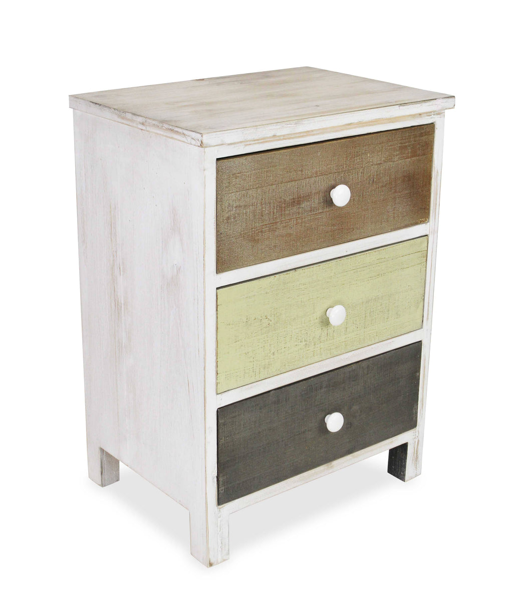 Distressed Gray and White Side Cabinet with 3 Drawers H363