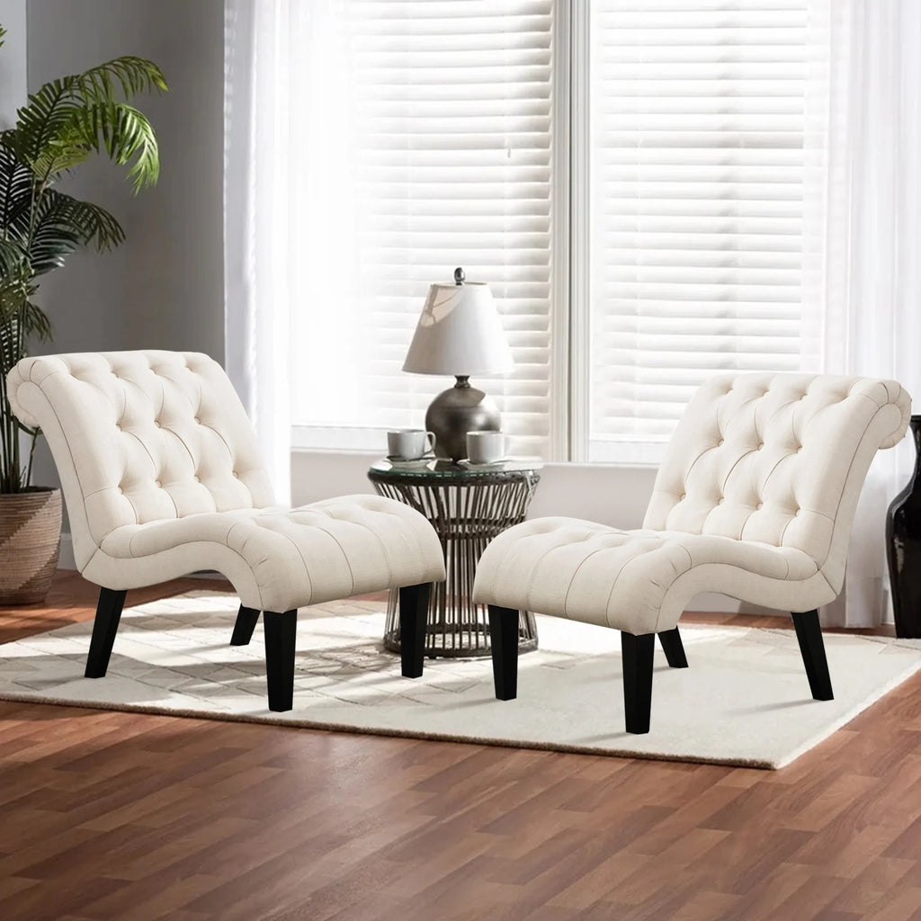 Cream Upholstered Accent Chair with Wood Legs I73197
