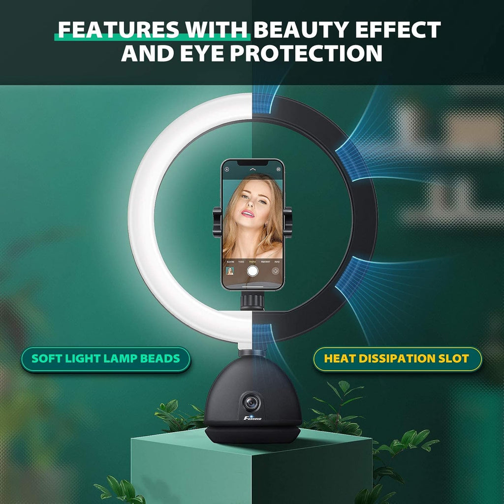 Auto Face Tracking Phone Holder with 10'' Selfie Ring Light and Tripod Stand Y108375