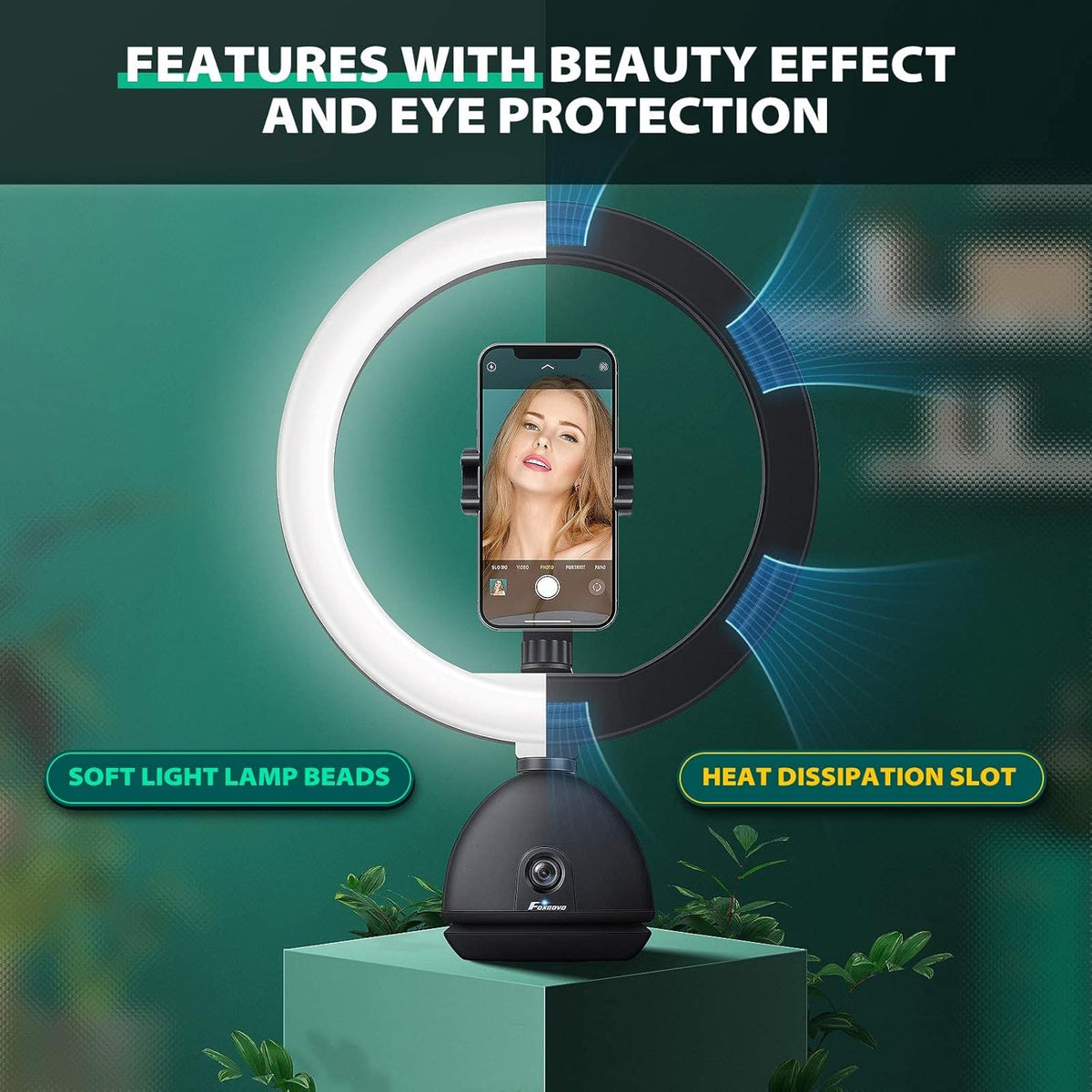 Auto Face Tracking Phone Holder with 10'' Selfie Ring Light and Tripod Stand Y108375