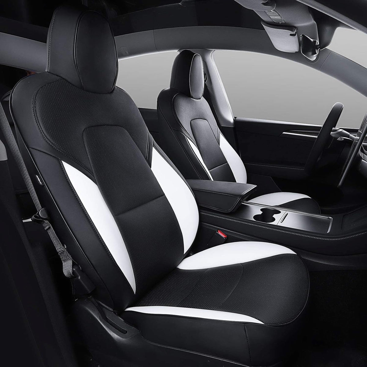 Red-PU Car Seat Cover for Tesla Model 3/Y (5 Pcs) F8482