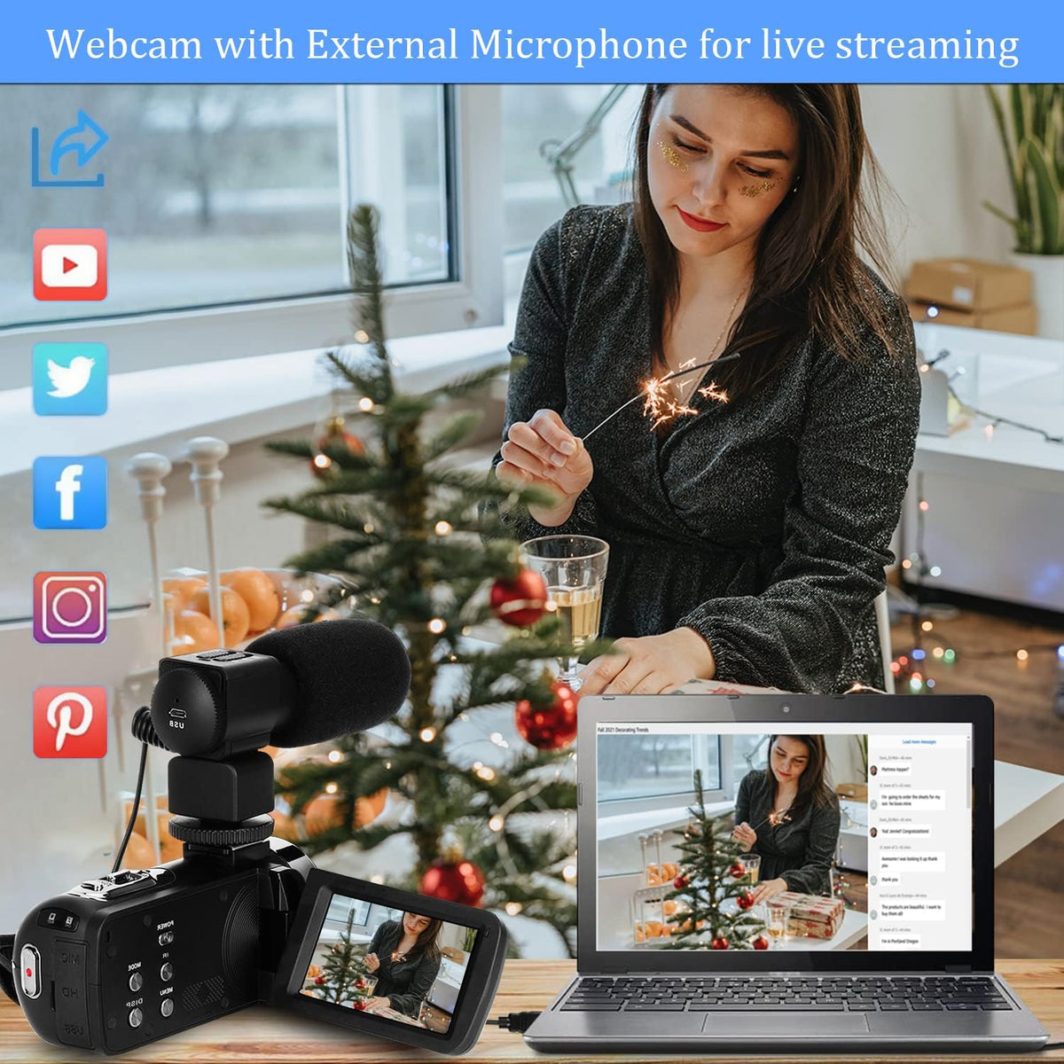 4K Video Camera Camcorder 48MP 60FPS 18X Zoom with 32GB SD Card Q39563