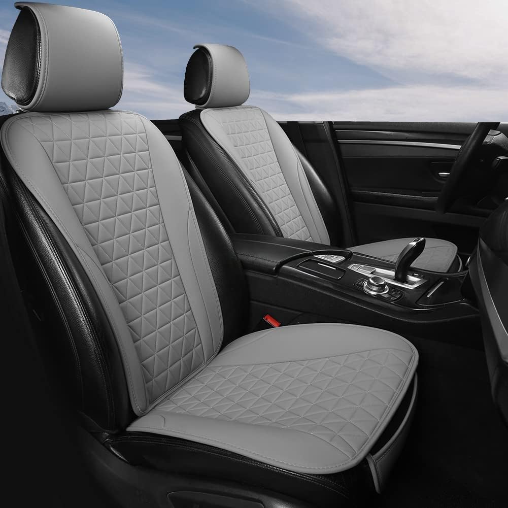 Grey Leather Front Car Seat Covers B8183