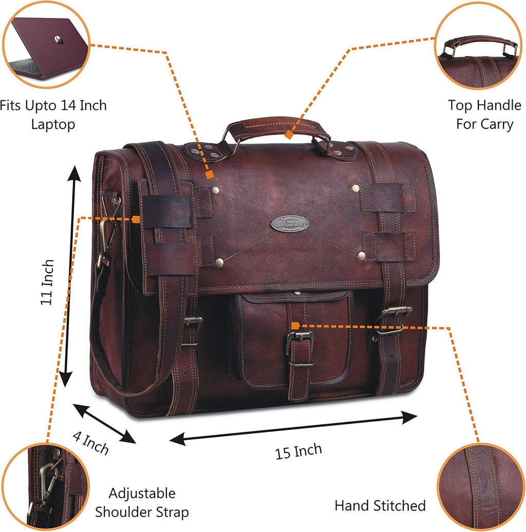 Leather Messenger Bag Laptop Computer Satchel Distressed (12 X 16) B37646