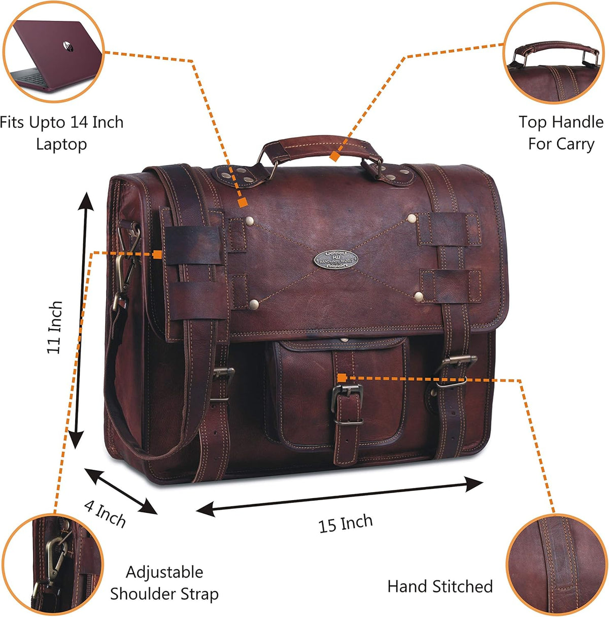 Leather Messenger Bag Laptop Computer Satchel Distressed (12 X 16) B37646