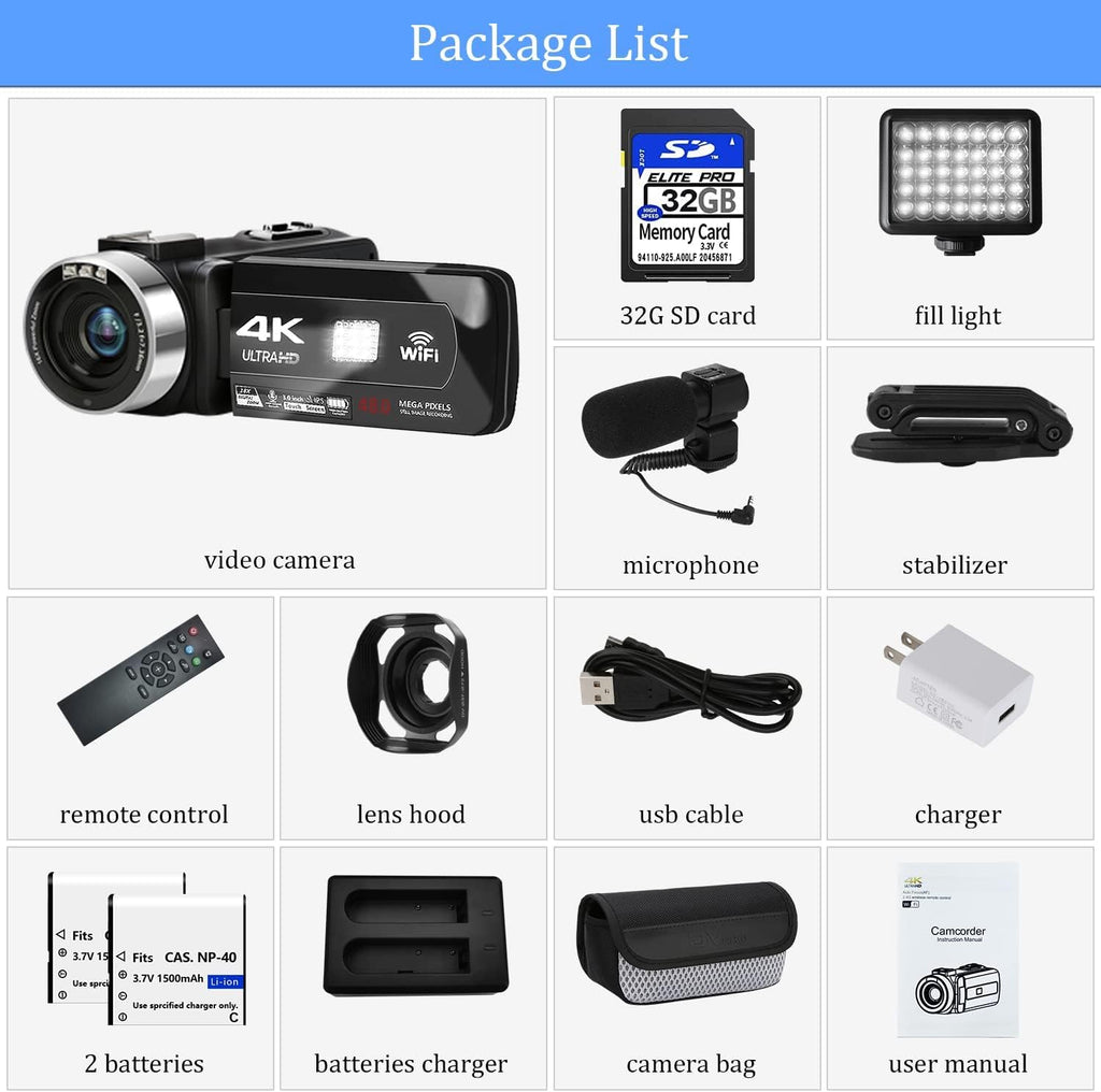 4K Video Camera Camcorder 48MP 60FPS 18X Zoom with 32GB SD Card Q39563