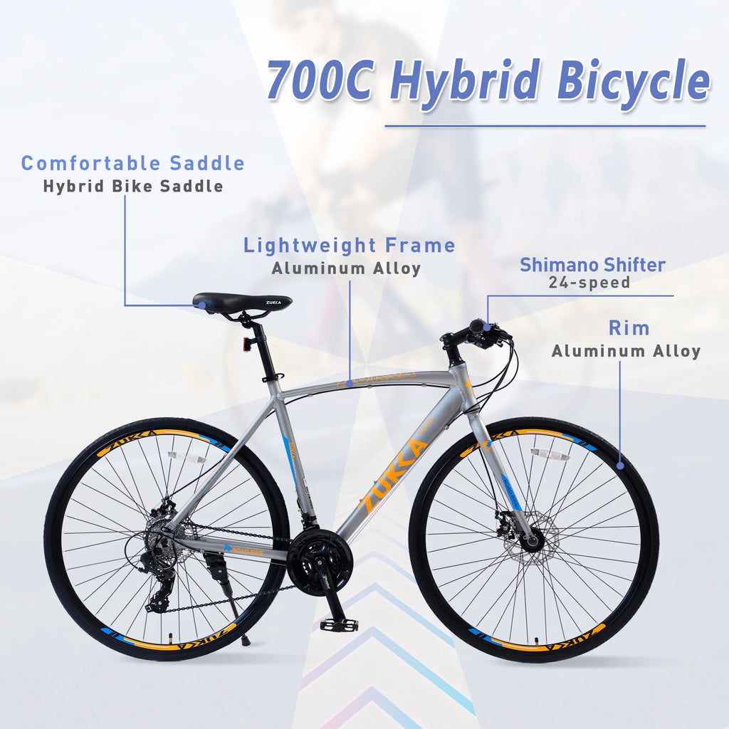 Silver 700C Hybrid Bike with Double Disc Brake V48384