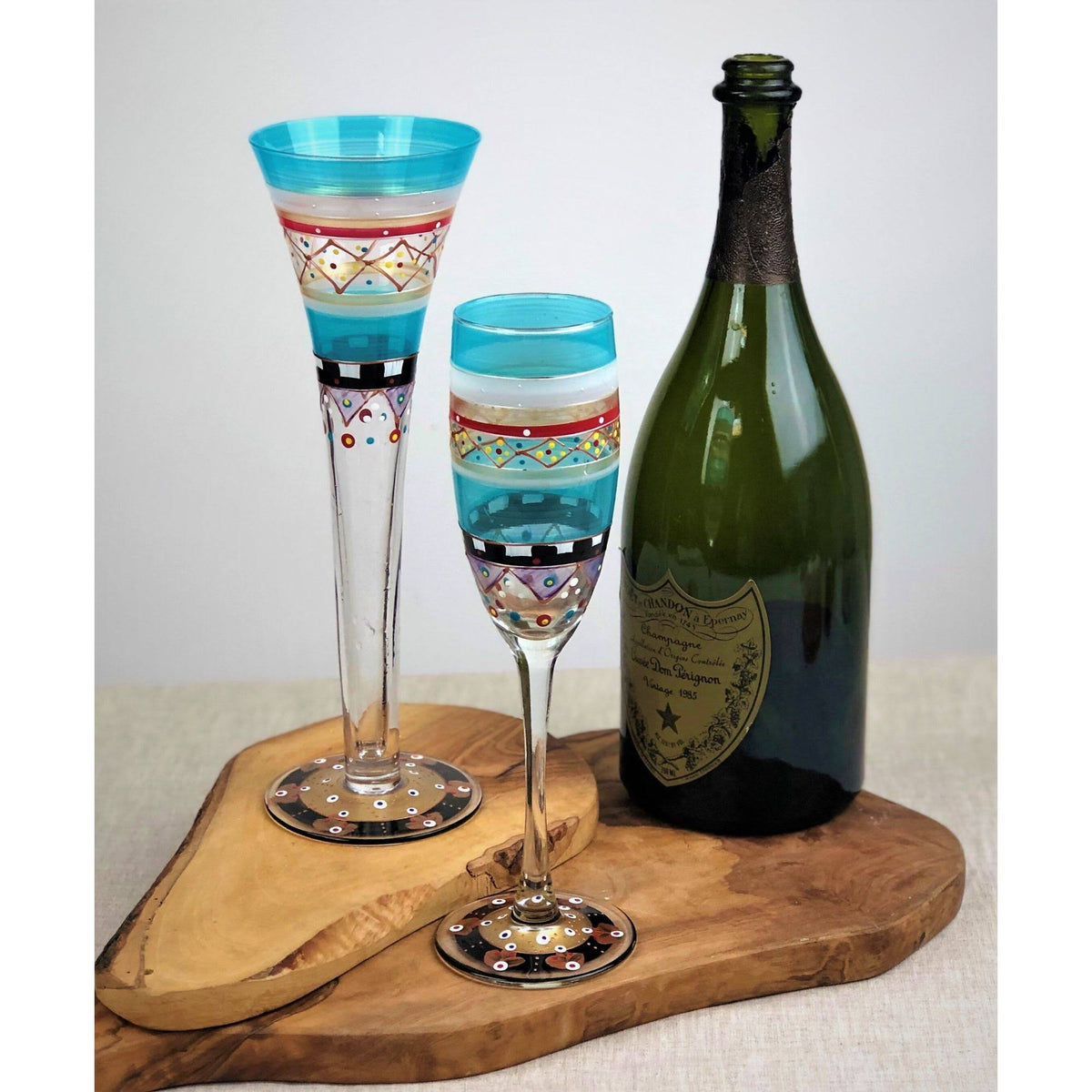 Set of 2 Hand Painted Champagne Flute Glass - 5.75 oz. I1733