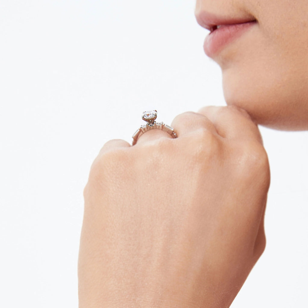 Sterling Silver Solitaire Engagement Ring 1 Carat Round Cubic Zirconia Rhodium Plated Size 9 W5874
