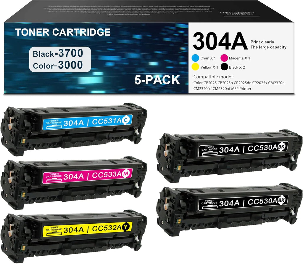 5-Pack Replacement Toner Cartridge for HP 304A Printer X102692