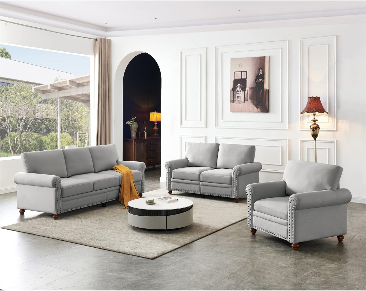Grey 3 Pcs Sofa Set with Storage R2524
