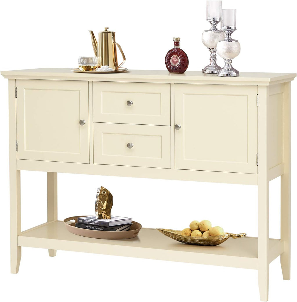 Beige Wood Buffet Sideboard with Storage Cabinet and 2 Drawers D35787