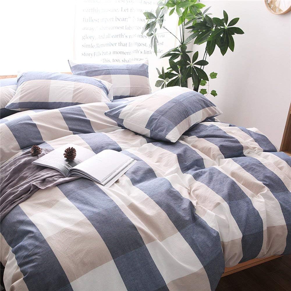 Green Plaid King Duvet Cover 3pcs Bedding Set, 100% Yarn Dyed Washed Cotton L217