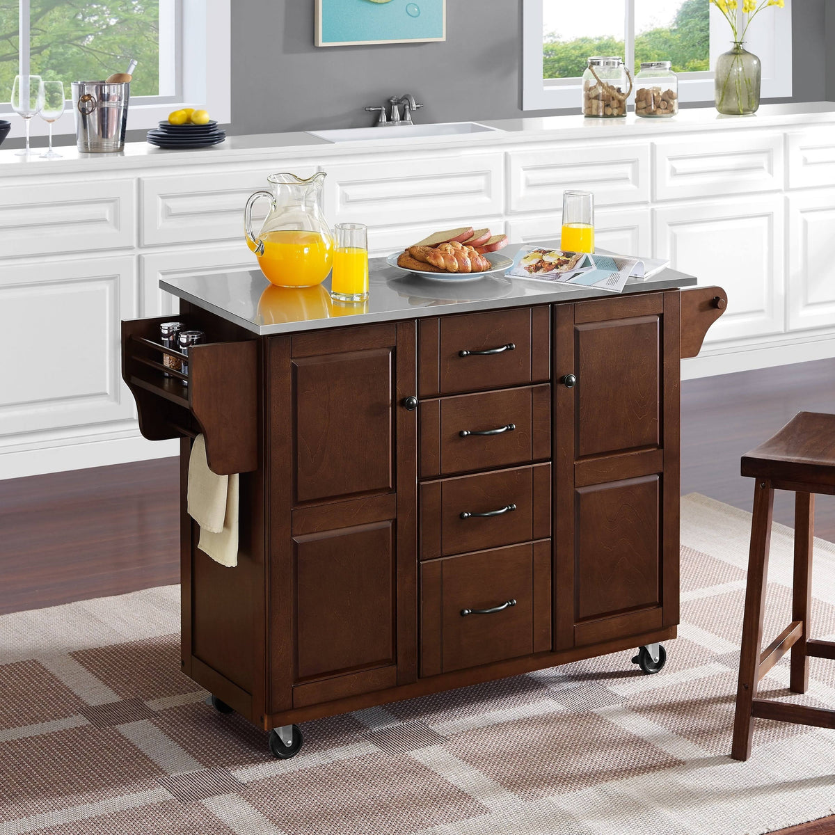 Mahogany Stainless Steel Top Kitchen Cart Y4668