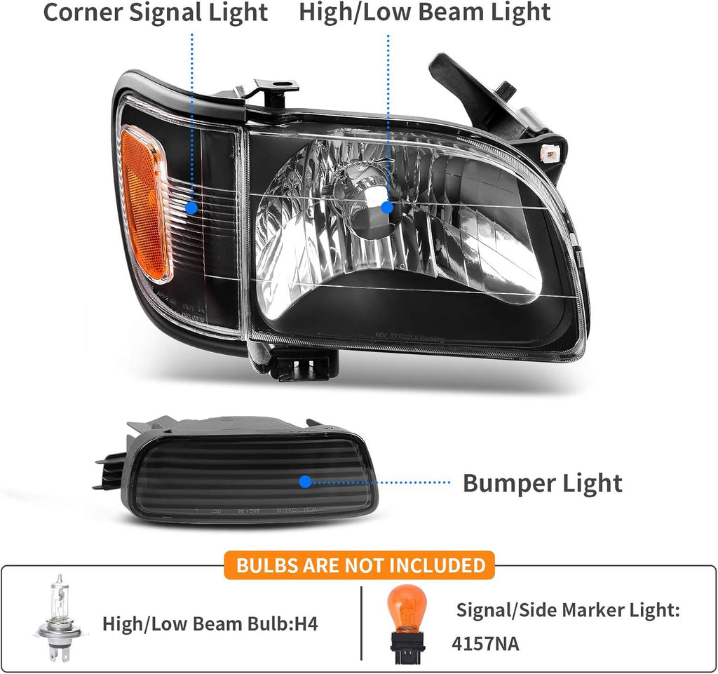 Black Housing Headlight Assembly with Bumper Lights Y510