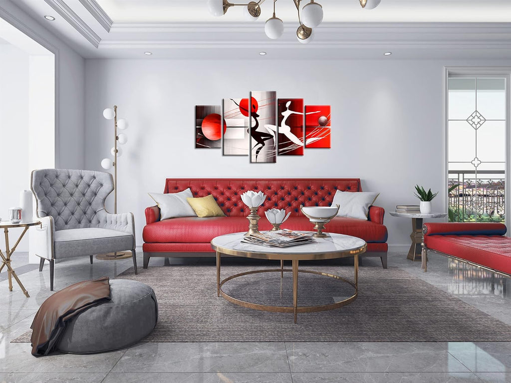 Red and Black Framed Canvas Art 5 Panels W60”x H30” K68325