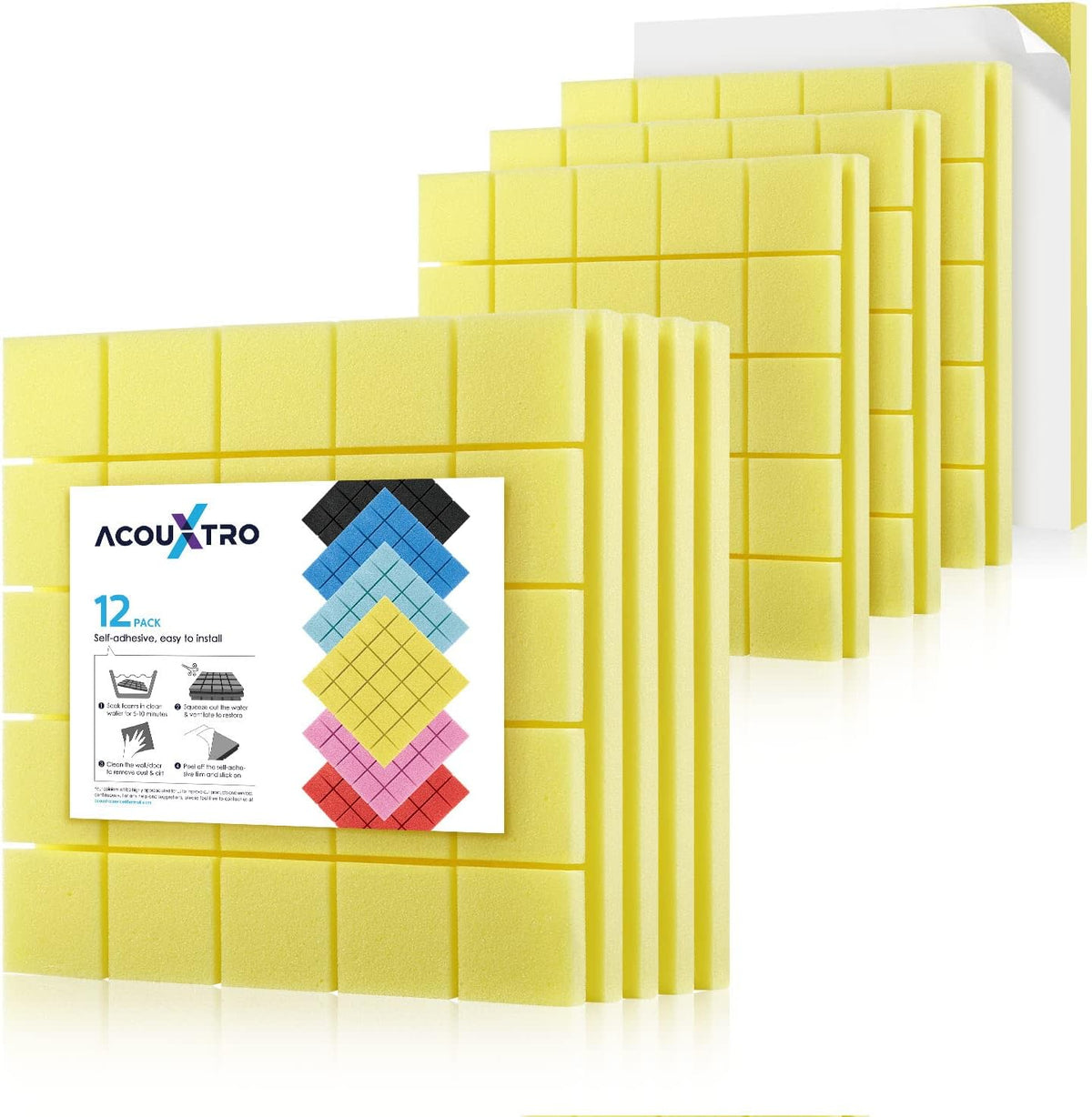 24 Pack Black Acoustic Foam Panels, 12x12x2 inches L8922