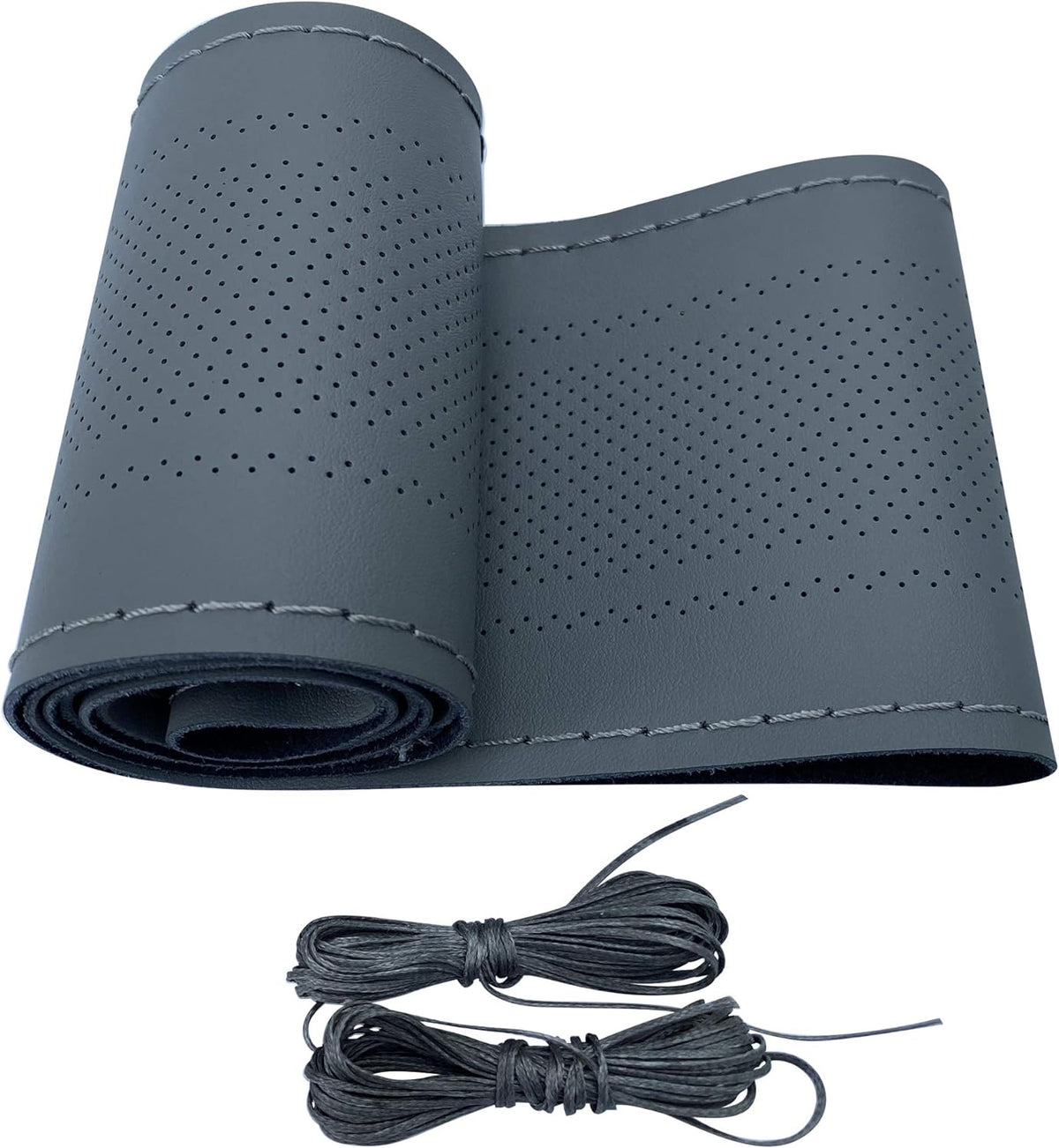 Black Leather Steering Wheel Cover 15 Inch Stitch on Wrap F759