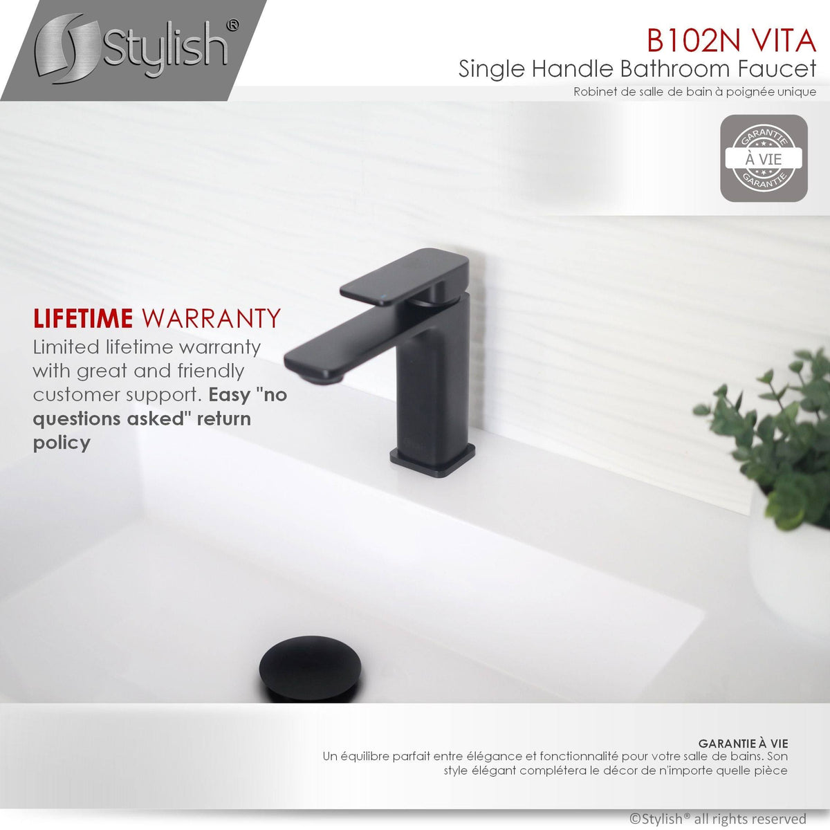 Matte Black 1-Handle Single Hole Bathroom Sink Faucet D2218