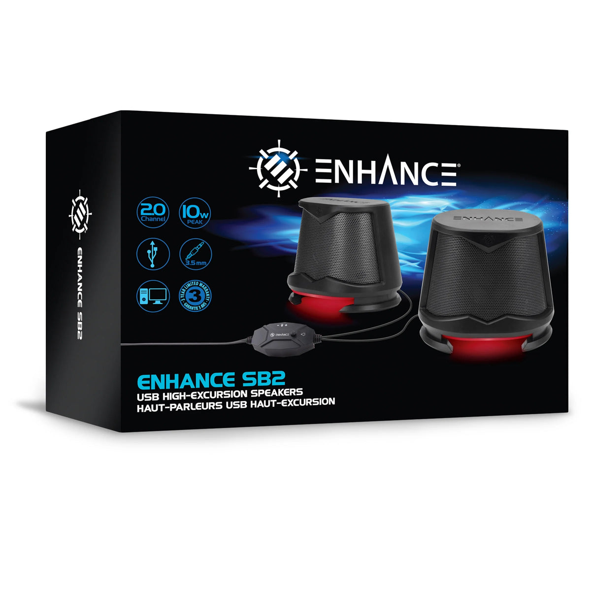 High Excursion Speakers with Red LED Lights, 10W Peak, 3.5mm Wired M758