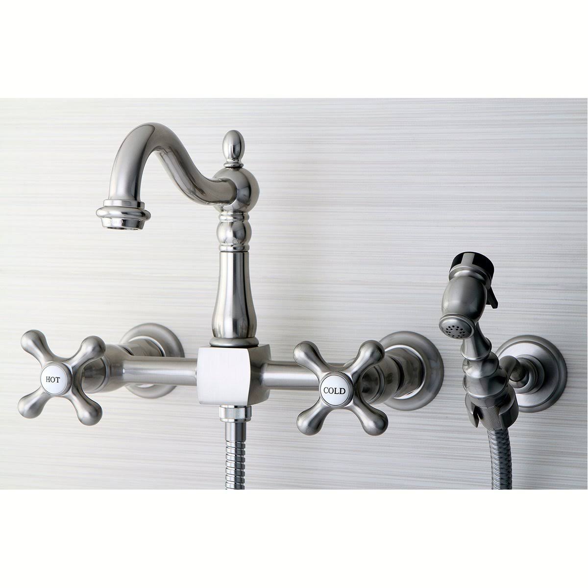 Polished Nickel Wall Mount Bridge Kitchen Faucet with Brass Sprayer K9979
