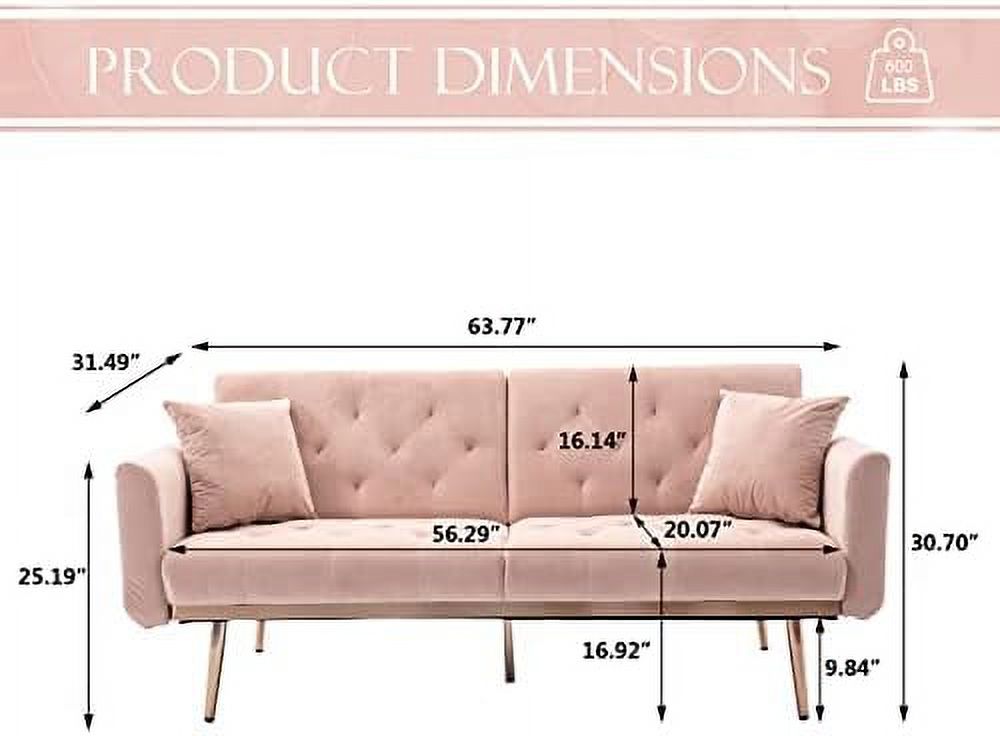 Convertible Velvet Futon Sofa Bed with 2 Pillows N8352