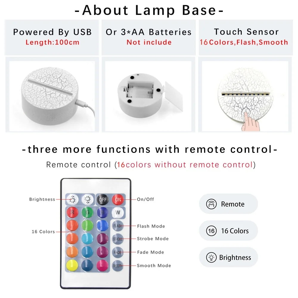 3D Illusion Night Light with Remote Control W926883