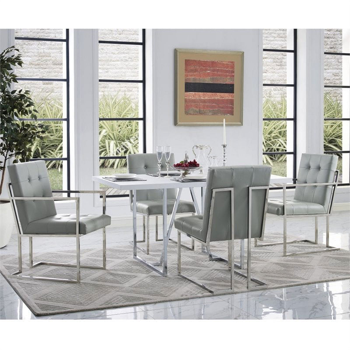 Tufted Faux Leather Dining Chair Light Gray/Chrome (Set of 2) G285