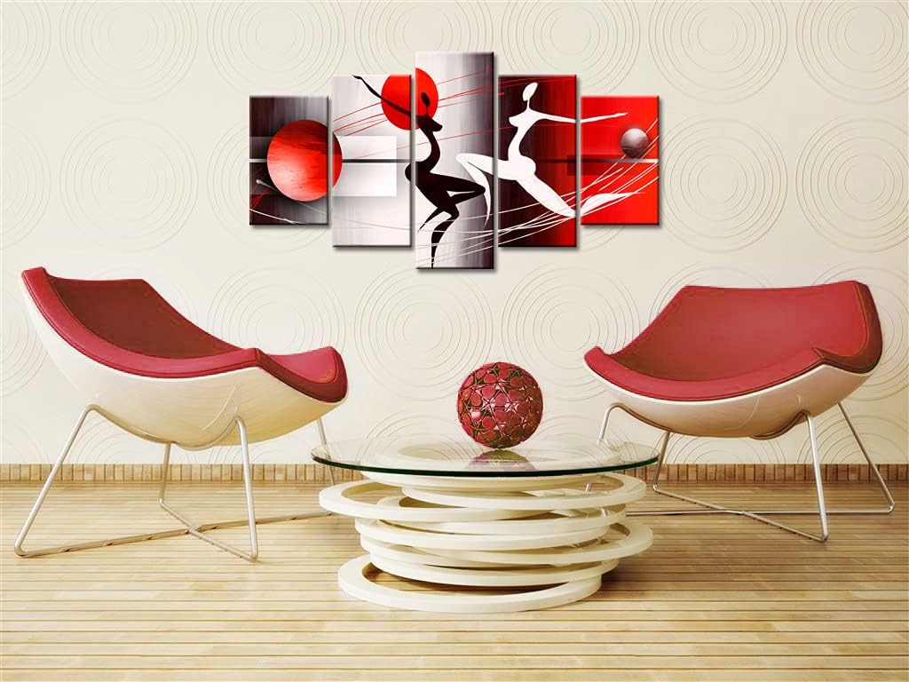 Red and Black Framed Canvas Art 5 Panels W60”x H30” K68325