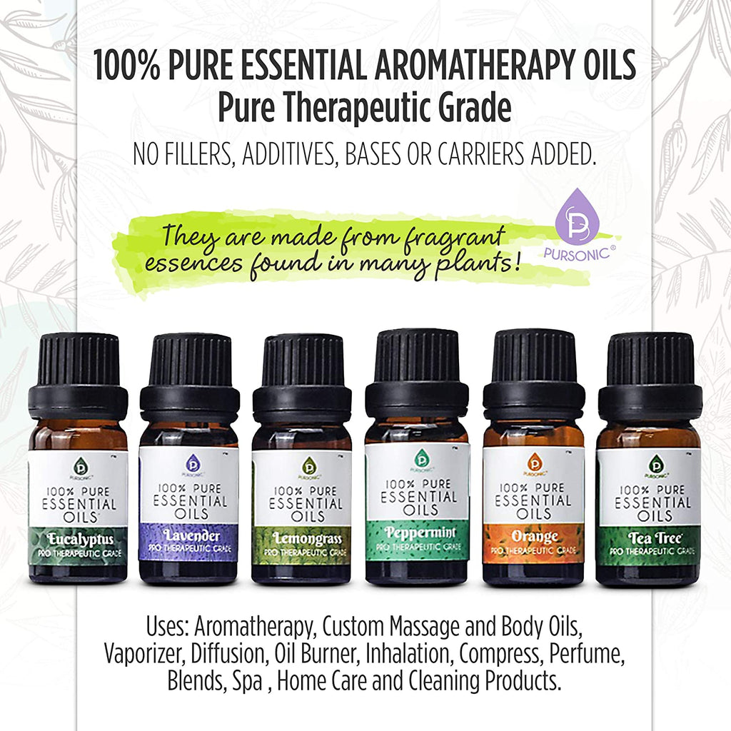 FlameGlow Aromatherapy Diffuser, Pursonic 6-Pack Essential Oils & Portable 360° Hi-Res Wireless Speaker