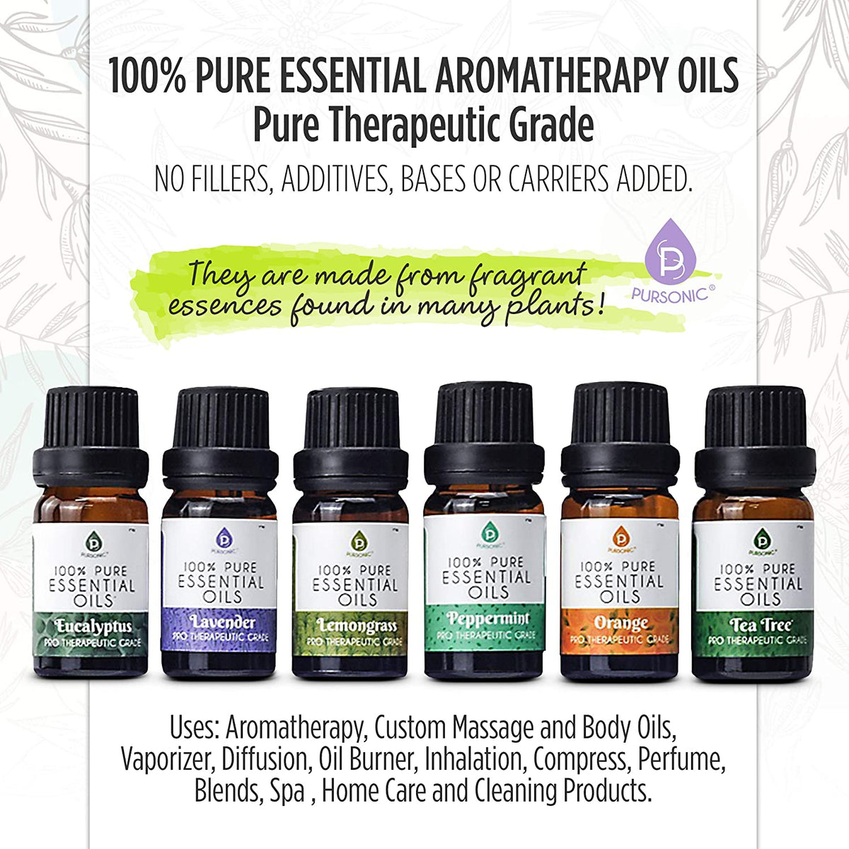 FlameGlow Aromatherapy Diffuser, Pursonic 6-Pack Essential Oils & Portable 360° Hi-Res Wireless Speaker