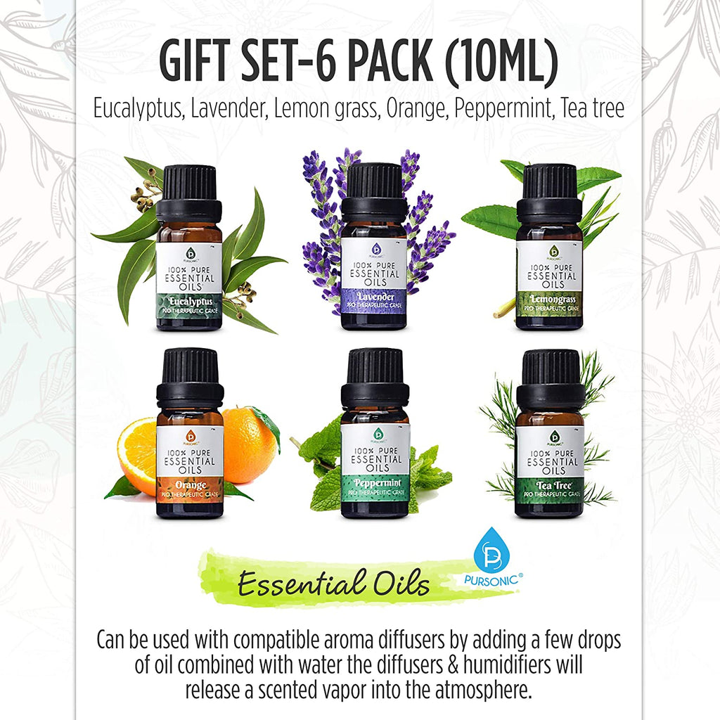 FlameGlow Aromatherapy Diffuser, Pursonic 6-Pack Essential Oils & Portable 360° Hi-Res Wireless Speaker