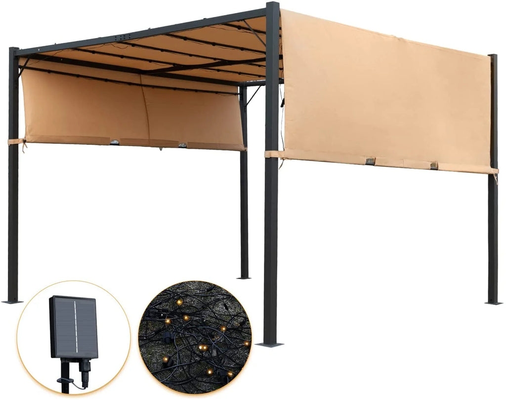 Tan Metal Gazebo Canopy Tent with Sliding Adjustable Canopy N8522
