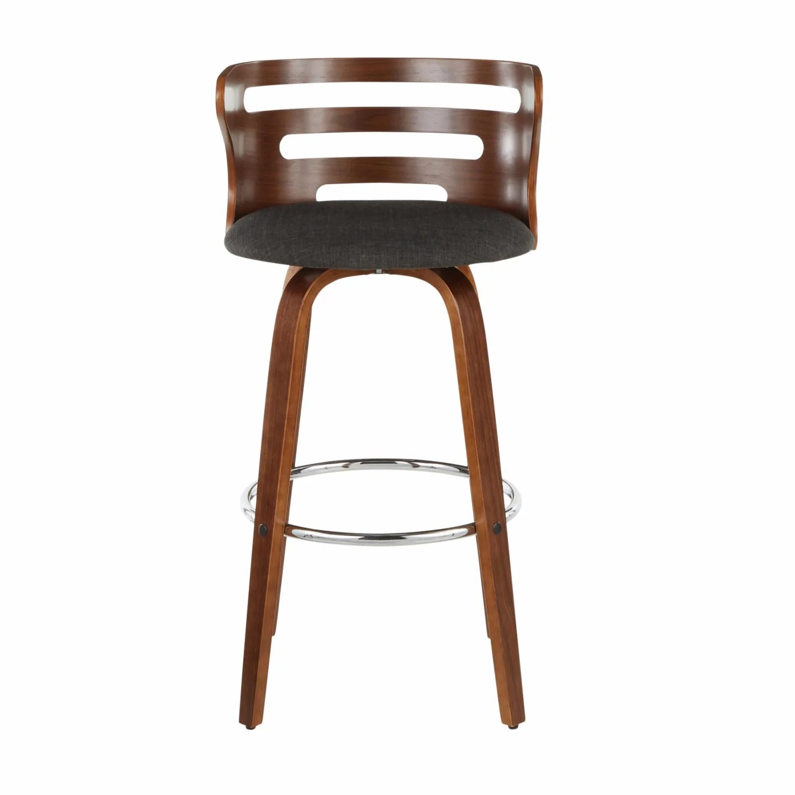 Mid-Century Modern Barstool With Swivel In Walnut And Charcoal Fabric - Set Of 2 U385115